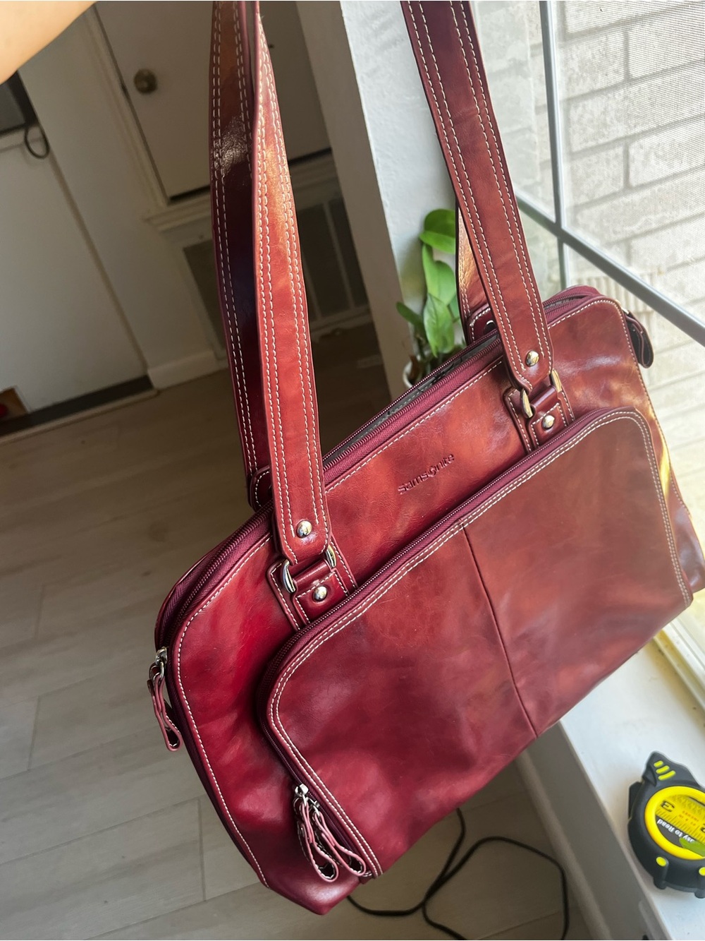 Burgundy Leather Laptop Shoulder Bag